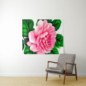 エメラルドグリーンの大きなピンク葉の牡丹 タペストリー (インサイチュ(横))