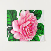 エメラルドグリーンの大きなピンク葉の牡丹 タペストリー (正面(横))
