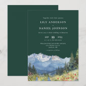 エメラルドグリーンの山のワイルドフラワーの花の結婚式 招待状 (正面/裏面)