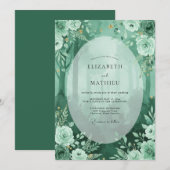 エメラルドグリーンの幻想的な森の結婚式 招待状 (正面/裏面)