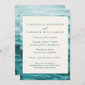 エメラルドグリーンの抽象的な水彩画のエレガントなウェディング 招待状 (正面/裏面)