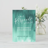 エメラルドグリーンの抽象的な現代アートの結婚式返信 RSVP 招待状 (スタンド正面)