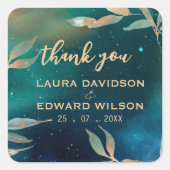 エメラルドグリーンの星雲銀河夜空ゴールデン箔 スクエアシール (正面)