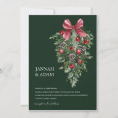エメラルドグリーンの松のスワッグを使ったクリスマスウェディング 招待状 (正面)