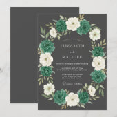 エメラルドグリーンの格式高い冬の結婚式 招待状 (正面/裏面)