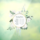 エメラルドグリーンの植物とゴールドの円形 開店時間 ウィンドウサイン (シート3)