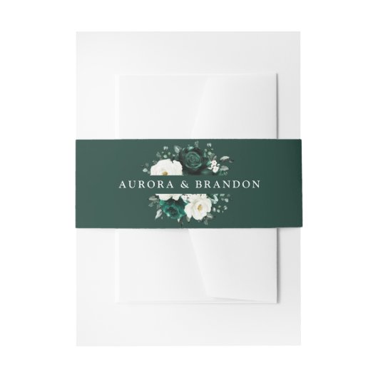 エメラルドグリーンの植物と白い花のウェディングI 招待状ベリーバンド (正面例)