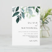 エメラルドグリーンの植物と葉のボタニカルウェディング 招待状 (スタンド正面)