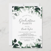 エメラルドグリーンの植物の卒業パーティー 招待状 (正面)