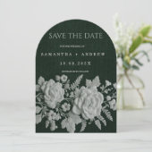 エメラルドグリーンの植物モチーフの贅沢なフェイクエンボス加工のSave The Date 招待状 (スタンド正面)