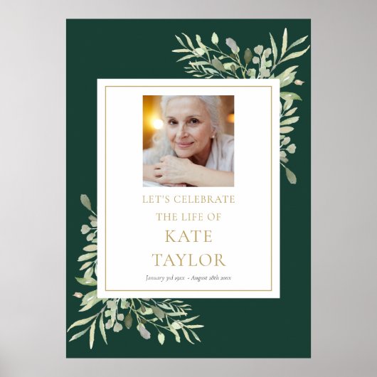 エメラルドグリーンの植物写真による生命のお祝い看板 ポスター (正面)