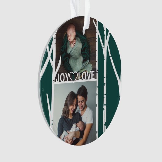 エメラルドグリーンの樺の木の愛及び喜びの倍数の写真 オーナメント (正面)