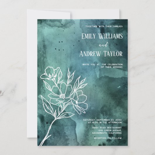 エメラルドグリーンの水の色のミニマル招待 招待状 (正面)