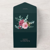 エメラルドグリーンの水彩バーガンディーフラワーウェディング オールインワン招待状 (外側)