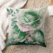 エメラルドグリーンの水彩ローズ拡大 クッション (ブランケット)