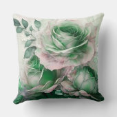 エメラルドグリーンの水彩ローズ拡大 クッション (裏面)