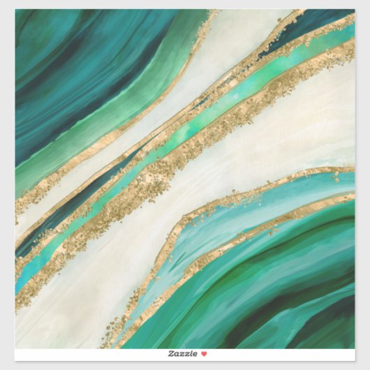 エメラルドグリーンの水彩及び金ゴールド シール (シート)