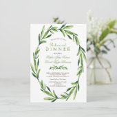 エメラルドグリーンの水彩画の花輪　リハーサルディナー 招待状 (スタンド正面)