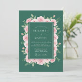 エメラルドグリーンの洗練された薔薇の結婚式 招待状 (スタンド正面)