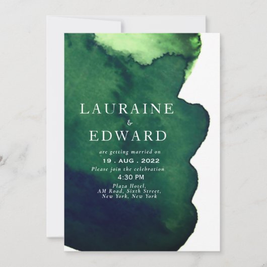 エメラルドグリーンの濃い水彩ミニマル抽象 招待状 (正面)