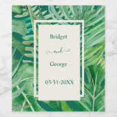 エメラルドグリーンの熱帯性のある結婚式 ワインラベル (シングルラベル)