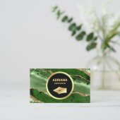 エメラルドグリーンの瑪瑙の弁護士の金のペン先 名刺 (スタンド正面)