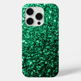 エメラルドグリーンの疑似ラメスパークルビング iPhone 15 PROケース