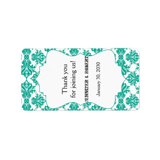 エメラルドグリーンの白いダマスク織の結婚式のリップ・クリームのラベル ラベル (正面)