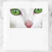 エメラルドグリーンの目を持つ白猫 長方形シール (バッグ)