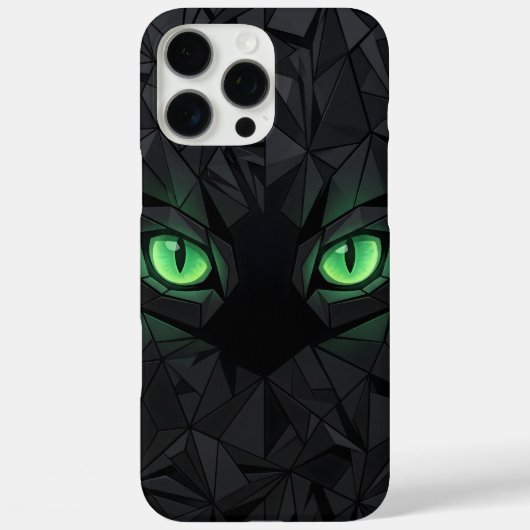エメラルドグリーンの瞳の幾何学ブラックキャット Case-Mate iPhoneケース (裏面)
