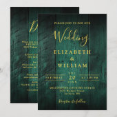エメラルドグリーンの素朴な納屋の木材オールインワンウェディング 招待状 (正面/裏面)