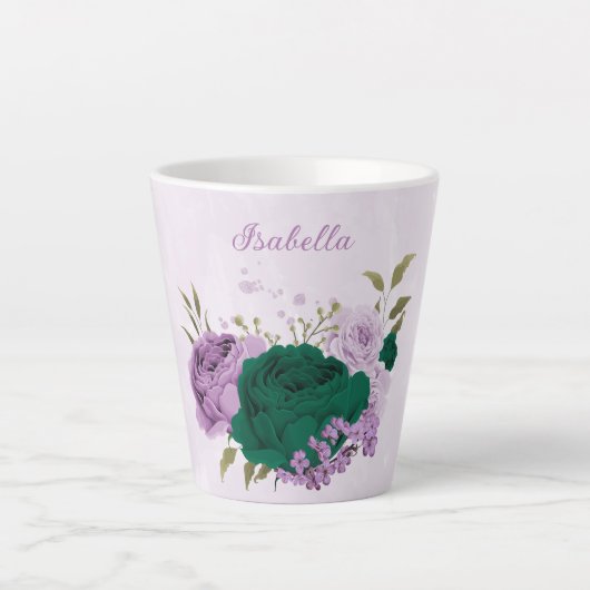 エメラルドグリーンの紫の花 カフェラテマグ (正面)