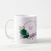 エメラルドグリーンの紫の花 コーヒーマグカップ (左)