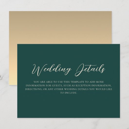 エメラルドグリーンの結婚式の詳細 エンクロージャーカード (正面/裏面)