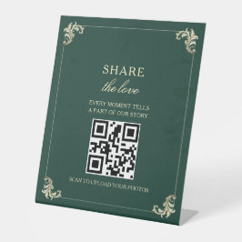 エメラルドグリーンの結婚式フォトQRコード 台座サイン