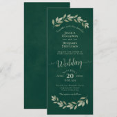 エメラルドグリーンの結婚式 水彩の月桂樹の葉 招待状 (正面/裏面)