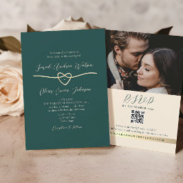 エメラルドグリーンの結婚式QRコードフォト 招待状