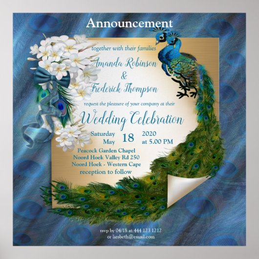 エメラルドグリーンの絹の上の二つの孔雀 ポスター (正面)