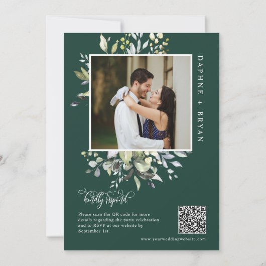 エメラルドグリーンの緑がパーティー後ずっと幸せに 招待状 (裏面)