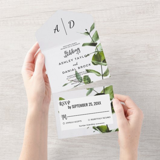 エメラルドグリーンの緑のフローラをすべて1回の招待で獲得 オールインワン招待状 (貼ってはがせる)