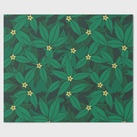 エメラルドグリーンの群葉のプリントのギフト用包装紙 ラッピングペーパー (フラット)