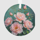エメラルドグリーンの背景に描かれたピンクの芍薬のアート オーナメント (裏面)