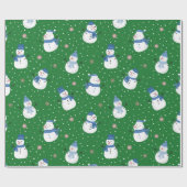 エメラルドグリーンの背景を持つ雪だるま ラッピングペーパー (フラット)