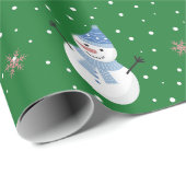 エメラルドグリーンの背景を持つ雪だるま ラッピングペーパー (ロールコーナー)