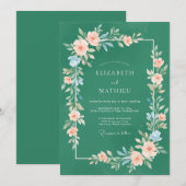 エメラルドグリーンの自然なウェディング 招待状 (正面/裏面)
