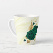 エメラルドグリーンの花とゴールドの葉と大理石 カフェラテマグ (左アングル)