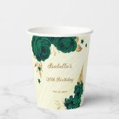エメラルドグリーンの花とゴールドの葉のマーブル模様 紙コップ (裏面)