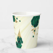 エメラルドグリーンの花とゴールドの葉の大理石 紙コップ (左)
