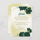 エメラルドグリーンの花とゴールドの葉 エンクロージャーカード (正面/裏面)