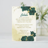 エメラルドグリーンの花とゴールドの葉 エンクロージャーカード (スタンド正面)